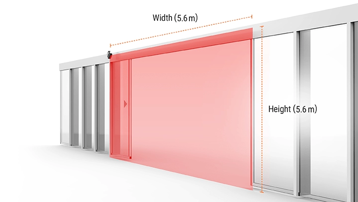 检测角度 90 度,检测范围高达 5.6m x 5.6m 传感器安装示例