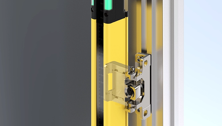 使用中间支架安装安全光幕的示例