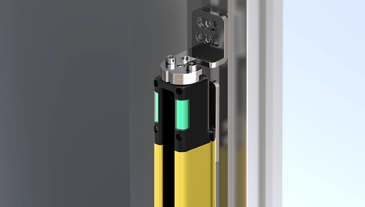 使用顶部支架安装安全光幕的示例