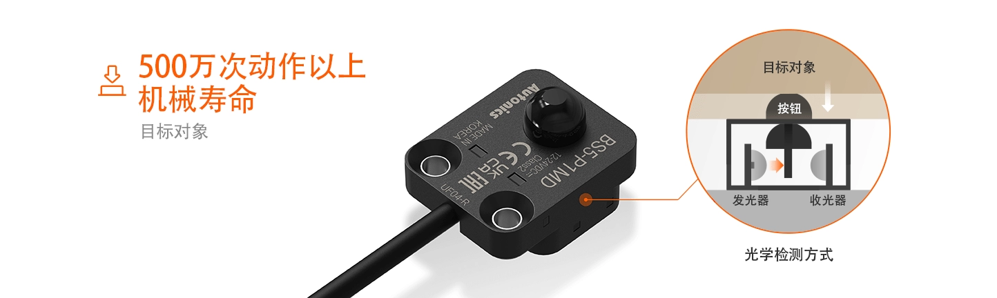 保证 500 万次循环寿命的光学按钮传感器及其工作原理图