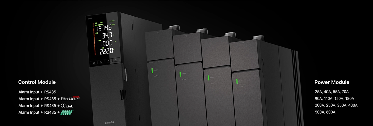 SPRS模块化电力控制器前视图,显示控制模块与各种电源模块连接