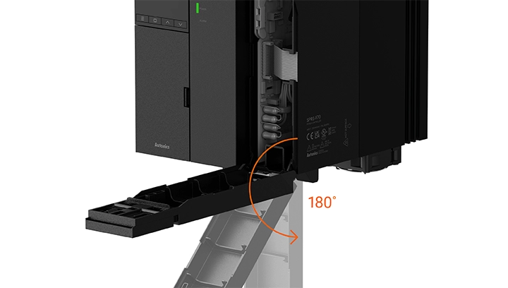 电源模块侧视图,保险丝结构可180度打开,便于维护