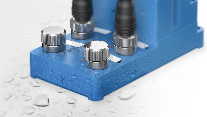 展示防水功能的图片。水滴附着在传感器表面。