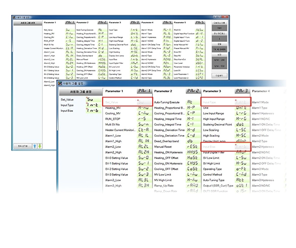 参数分组的用户自定义设置列表示例画面
