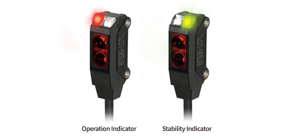 状态显示型光电传感器,通过红色和绿色 LED 直观显示运行和非运行状态
